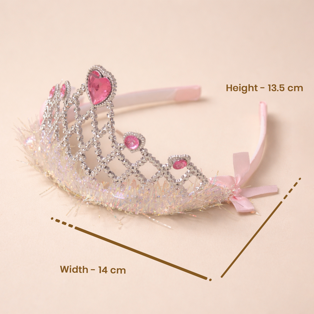 Princess Crown Tiara Headband, with Rhinestones and Feathers, 13.5 cm x 14 cm, for Birthday Parties and School Functions