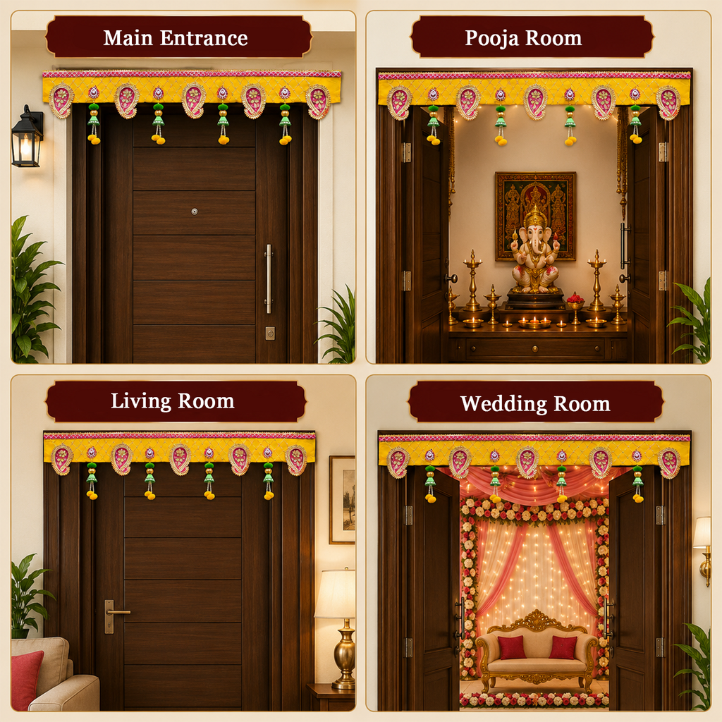 Ethnic Bandhanwar Door Hanging – 107 cm Reusable Traditional Toran with Paisley Design & Decorative Tassels & Home Decoration