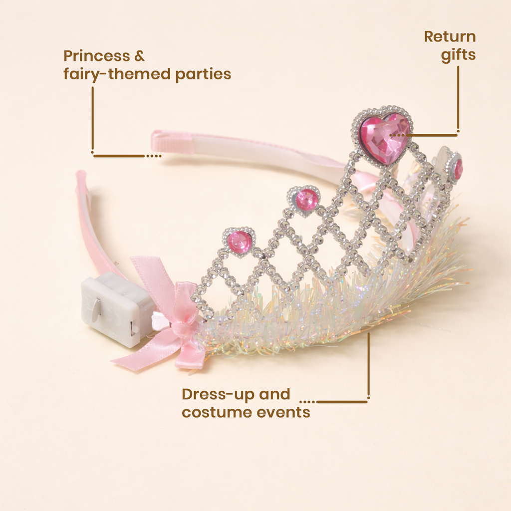 Princess Crown Tiara Headband, with Rhinestones and Feathers, 13.5 cm x 14 cm, for Birthday Parties and School Functions
