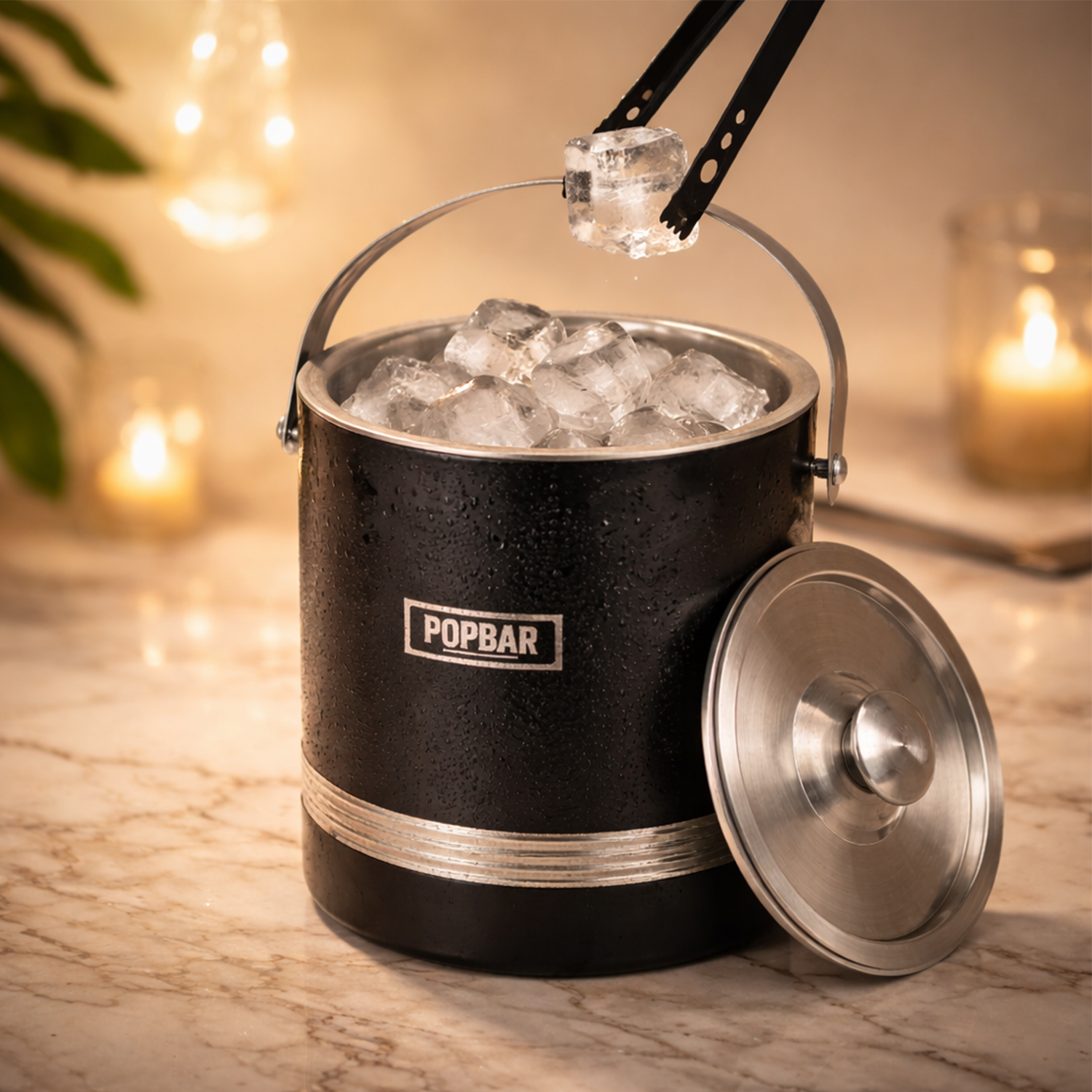 POPBAR Professional Matte Black Ice Bucket – Insulated 16.5cm Stainless Steel Pail with Airtight Lid & Tongs 3