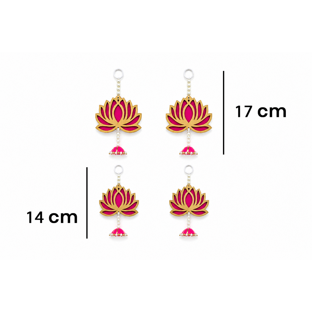 Ethnic Lotus Door Hanging – Reusable Traditional Signage for Entrance, Living Room & Festive Home Decor, Washable & Long Lasting (Set of 4, Pink & Gold)
