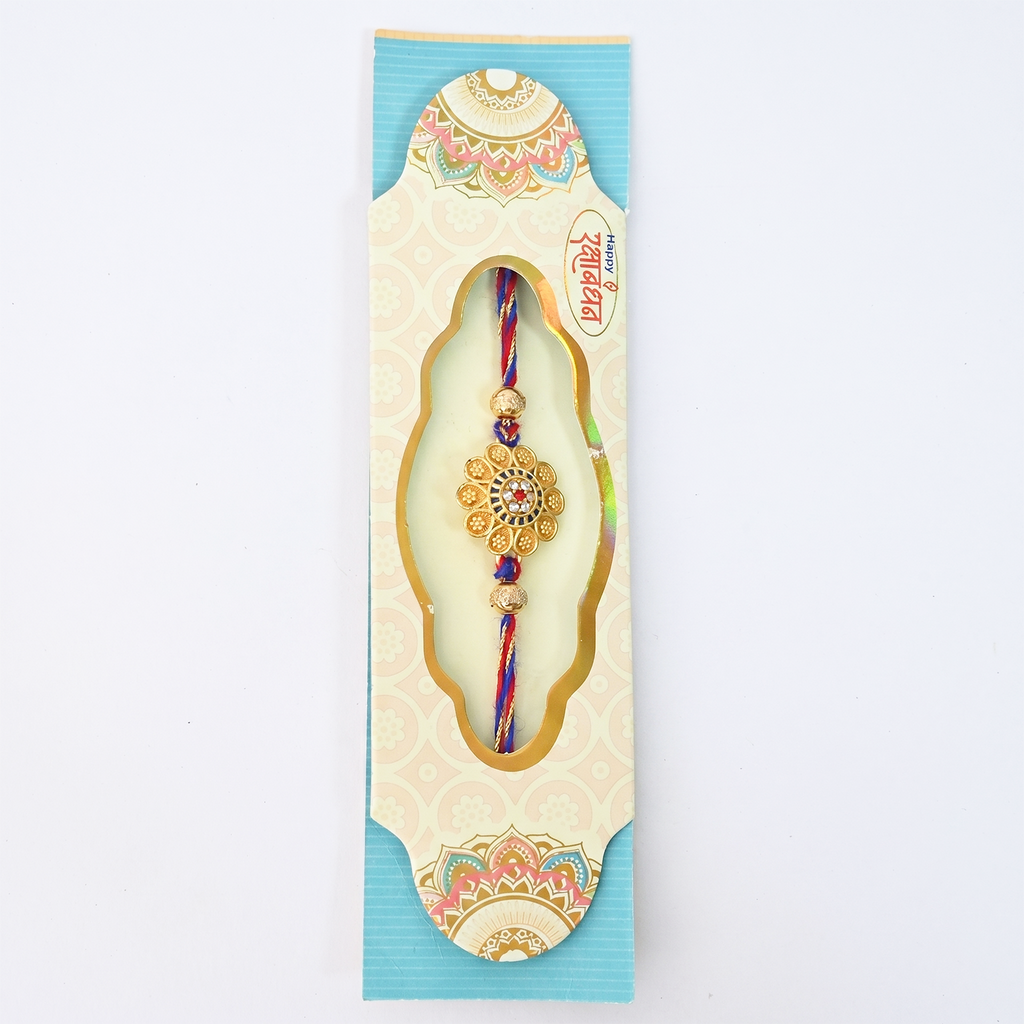 Rakhi Combo Set of 6, Traditional Gold Floral Design, Multicolour Thread, Same Style Pack, Bracelet