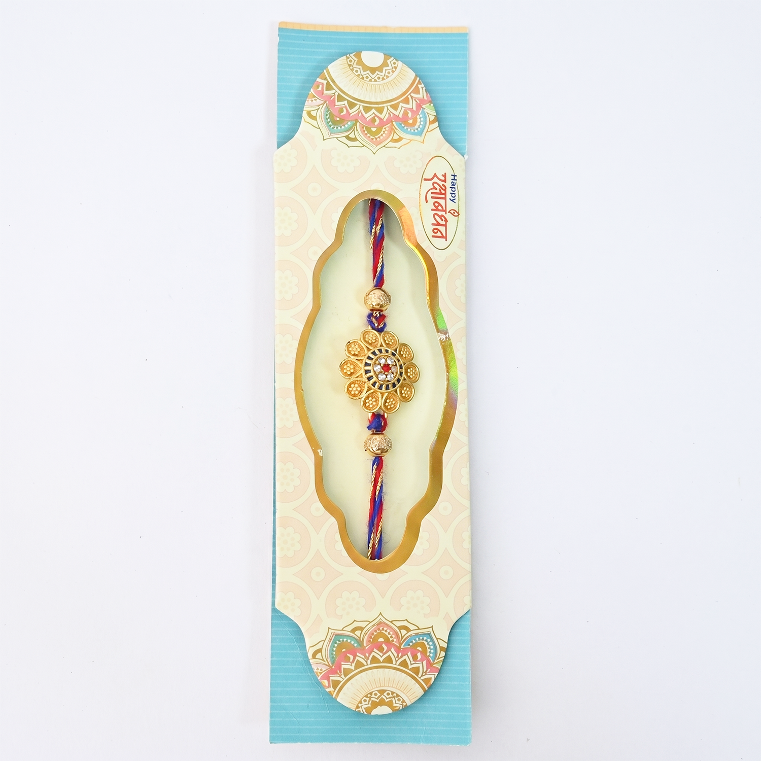 Rakhi Combo Set of 6, Traditional Gold Floral Design, Multicolour Thread, Same Style Pack, Bracelet