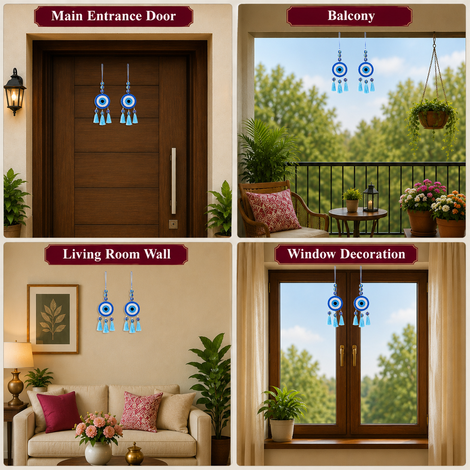 Ethnic Evil Eye Door Hanging – 40 cm Reusable Traditional Ornament for Entrance, Balcony & Festive Home Decor, (Set of 2, Multicolour)