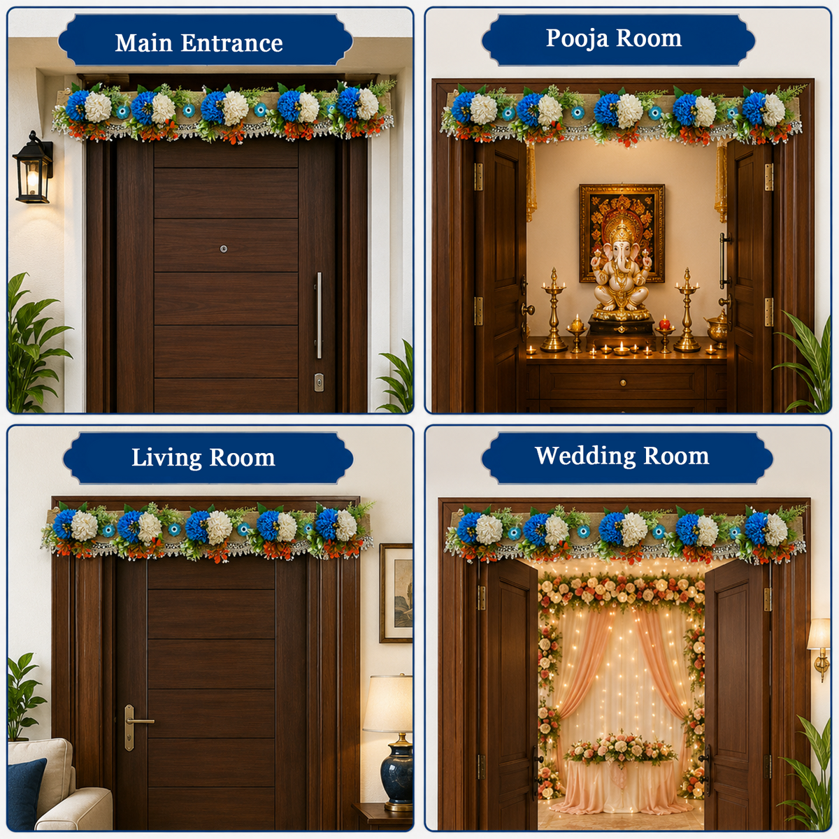 Evil Eye Floral Bandhanwar Door Hanging – 100 cm Reusable Decorative Toran with Traditional Accents, Wedding & Festive Decoration