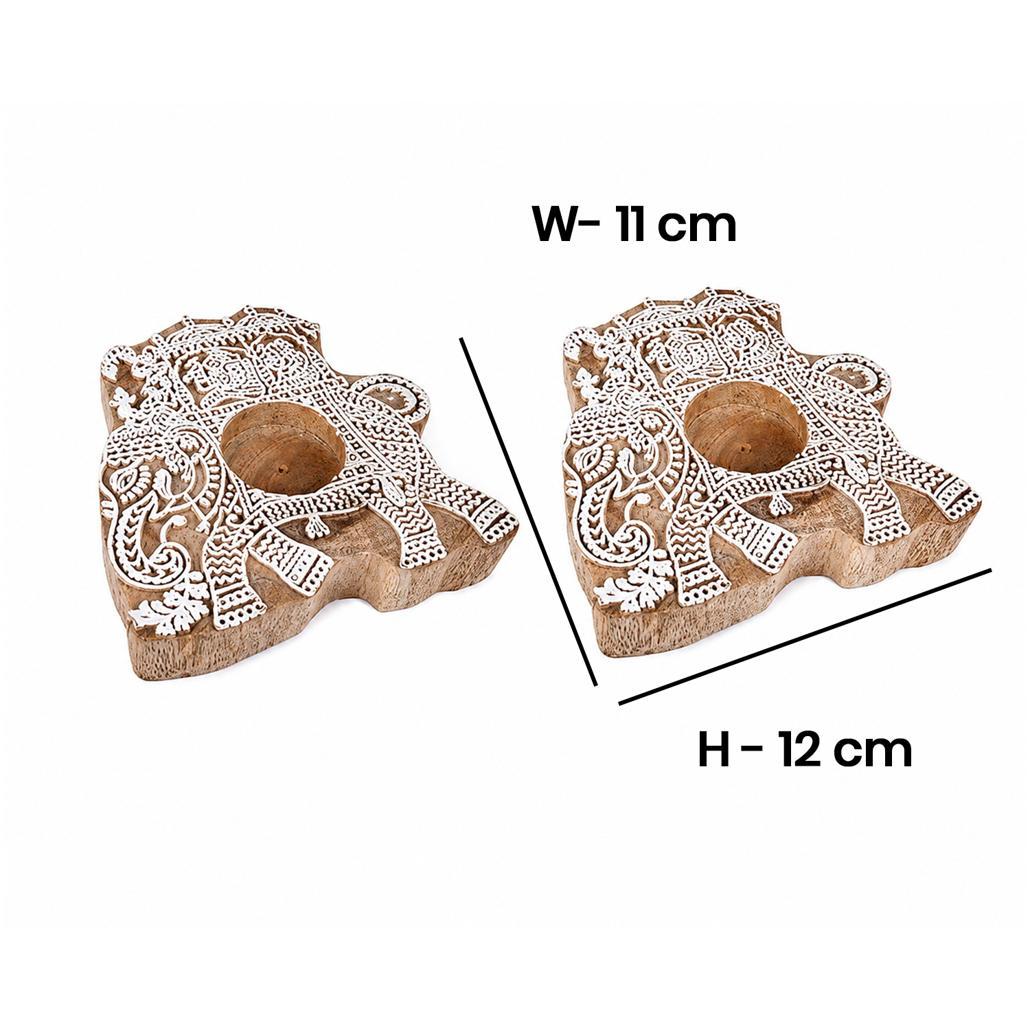 Handcrafted Wooden Elephant Tealight Holder Set (Pack of 2) – Decorative Carved Wood Candle Stand for Home Decor, Table Centerpiece, and Festive Gift (Pack of 2)