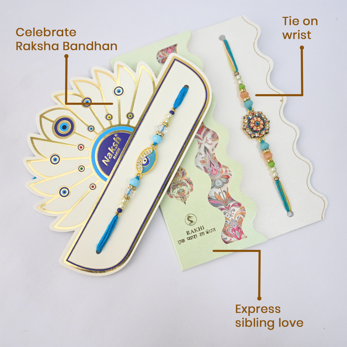 2 Pcs Assorted Multi-Pack Brother Rakhi Set | Budget-Friendly Traditional Sacred Thread Rakhi Combo