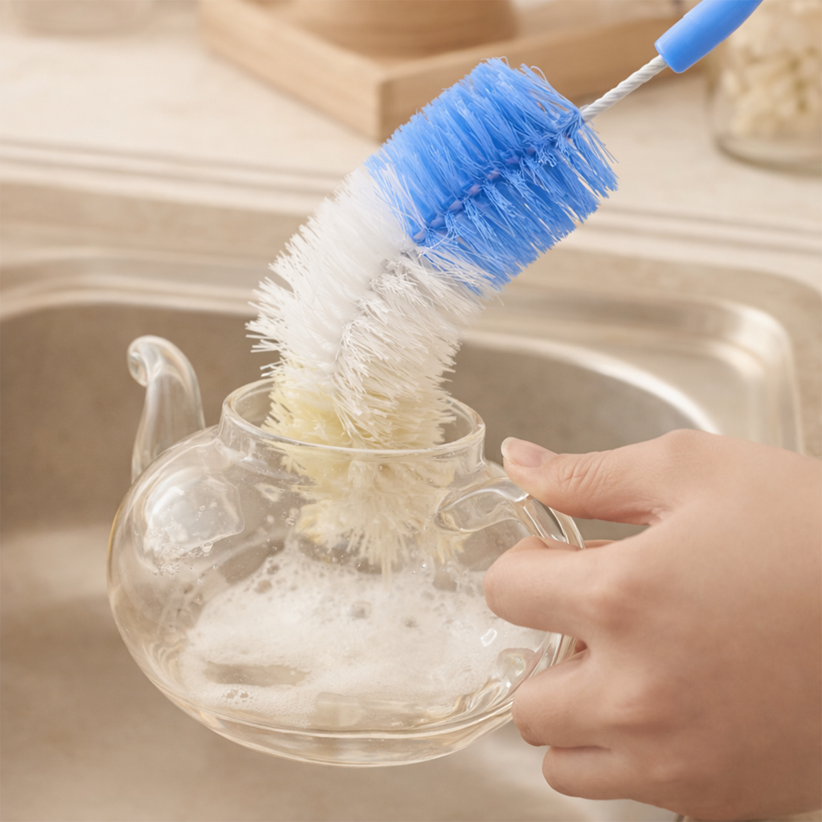 Long Handle Bottle Cleaning Brush – Durable Scrubbing Tool for Water Bottles, Glasses, Decanters, and Narrow Neck Containers