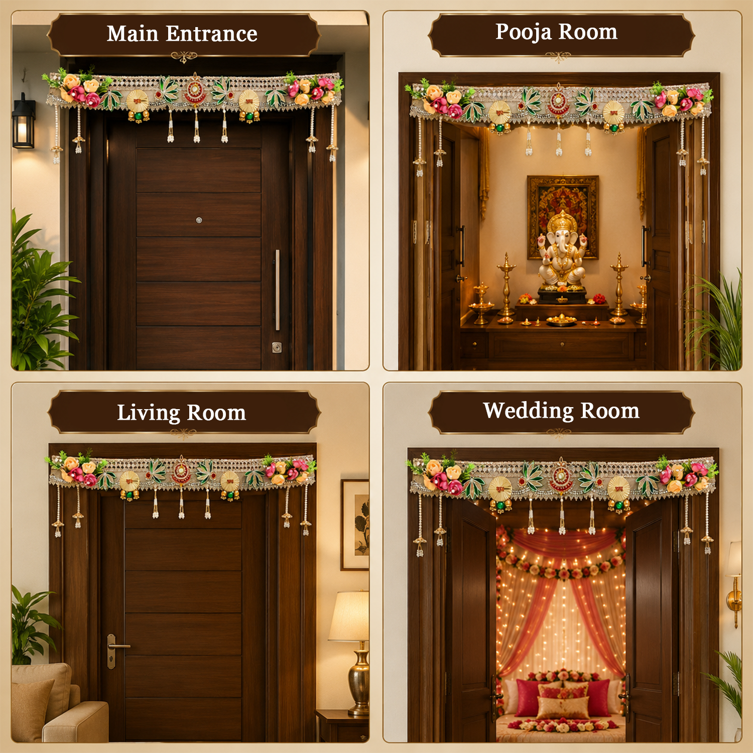Shubh Labh Floral Bandhanwar Door Hanging – 100 cm Reusable Decorative Toran with Traditional Embellishments, Festive, and Wedding Decoration