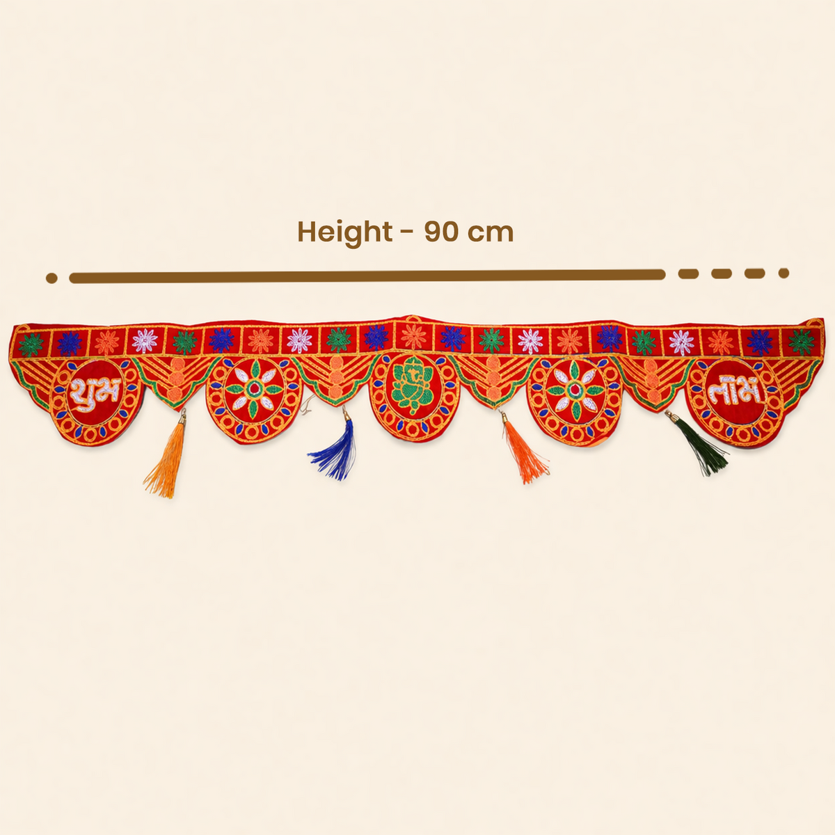 Traditional Shubh Labh Door Toran for Main Entrance Decoration - 90 cm Festive Hanging for Home, Diwali, Wedding, Housewarming, and Office Decor (Red & Multi-Color)