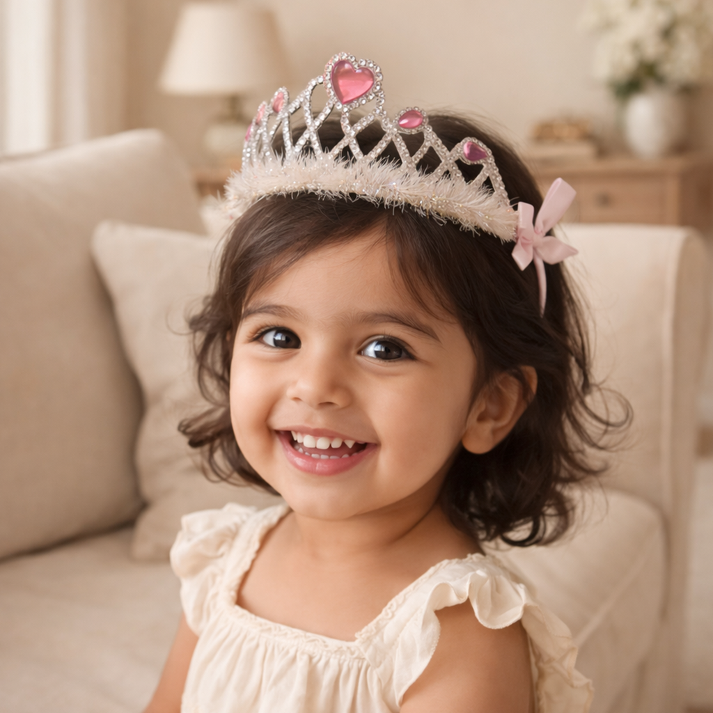 Princess Crown Tiara Headband, with Rhinestones and Feathers, 13.5 cm x 14 cm, for Birthday Parties and School Functions