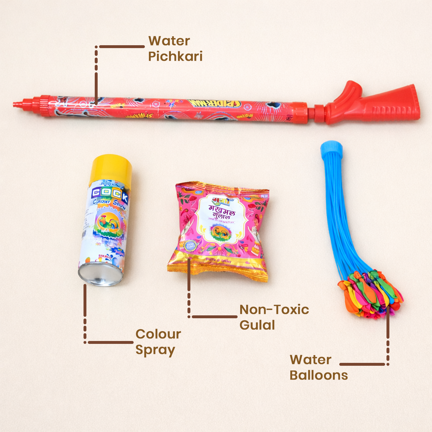 Holi Celebration Combo Pack – Pichkari, Gulal, Color Spray & Water Balloons