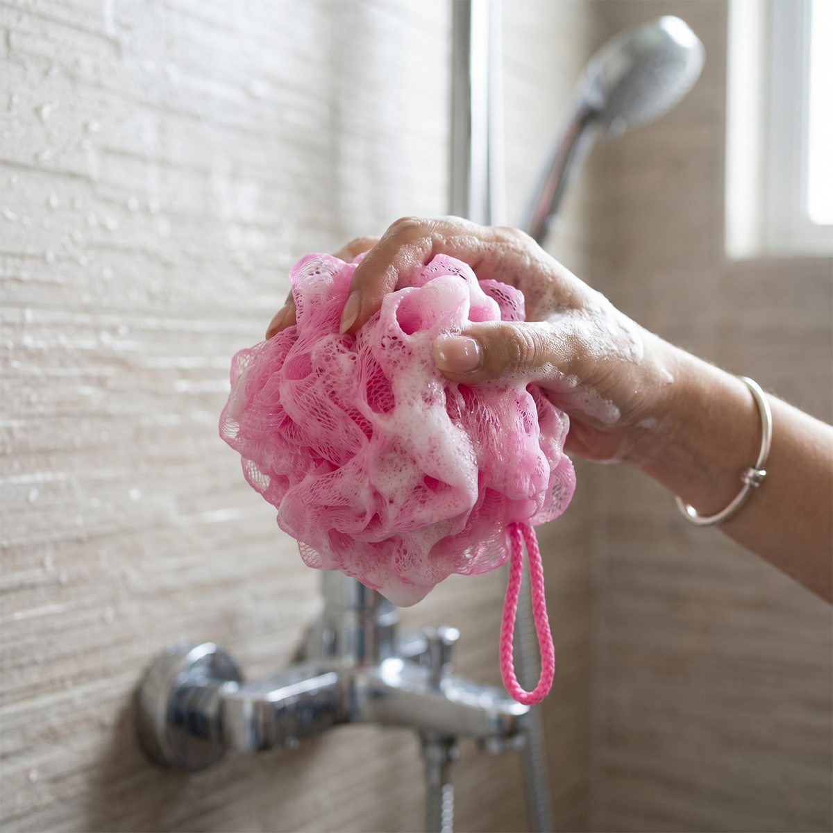 Bath Sponge Loofah - Soft Mesh Shower Pouf for Gentle Exfoliation, Body Scrubbing, and Deep Cleaning - Durable Hanging Design for Bathroom Essentials