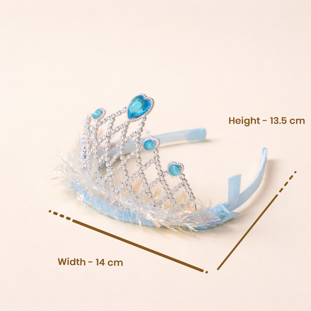 Princess Crown Tiara Headband, with Rhinestones and Feathers, 13.5 cm x 14 cm, for Birthday Parties and School Functions