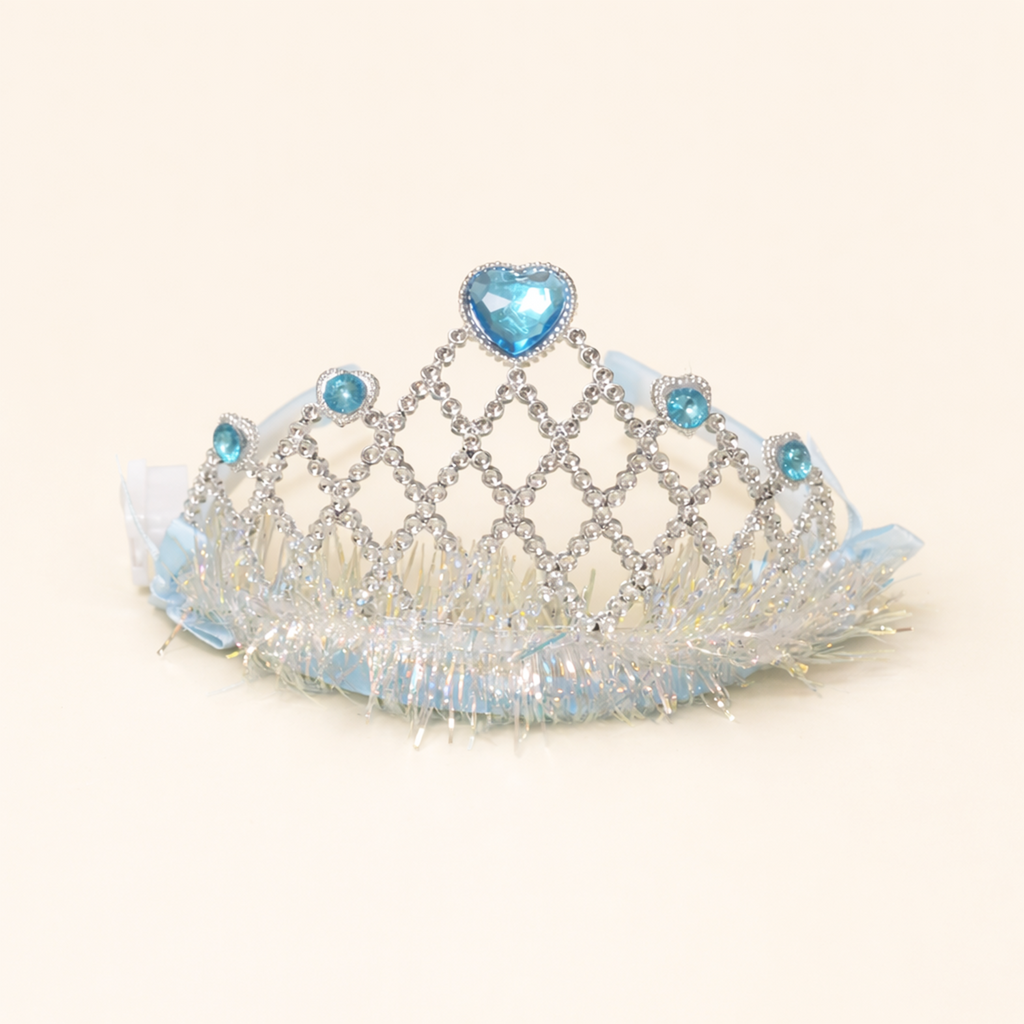 Princess Crown Tiara Headband, with Rhinestones and Feathers, 13.5 cm x 14 cm, for Birthday Parties and School Functions