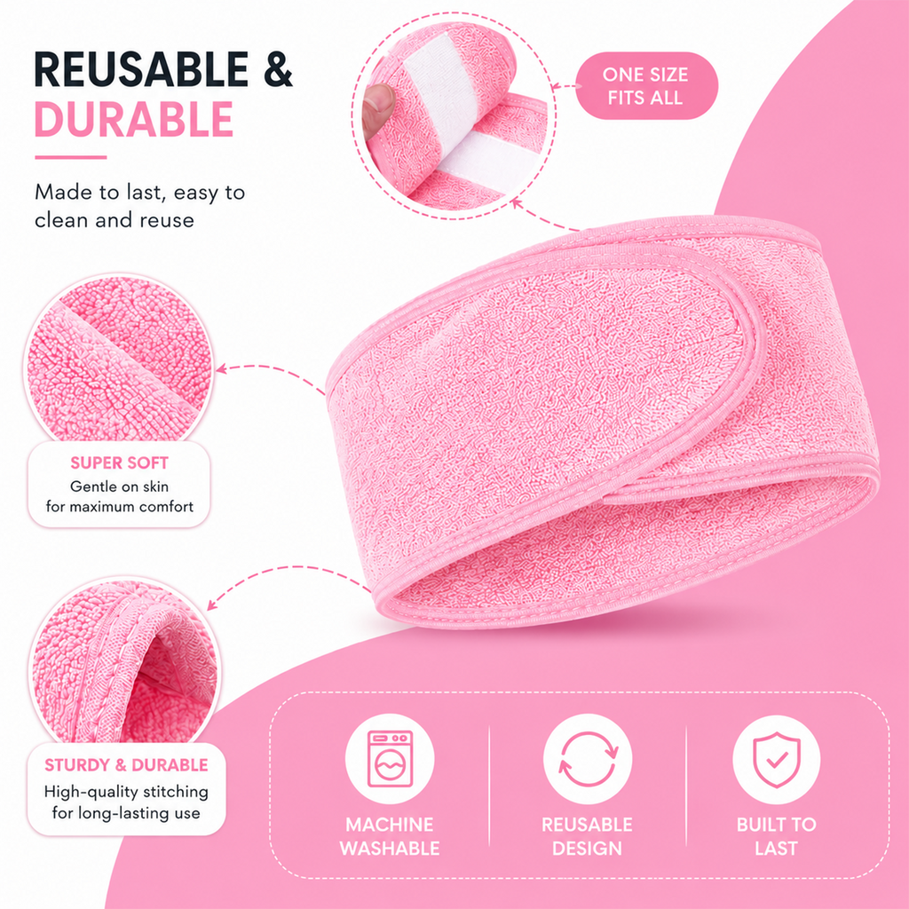 Spa Headband for Skincare – Set of 3 Adjustable Microfiber Headbands for Washing Face, Shower, Makeup, and Sports – Soft, Reusable, and Machine Washable Grey Hair Bands (Grey)