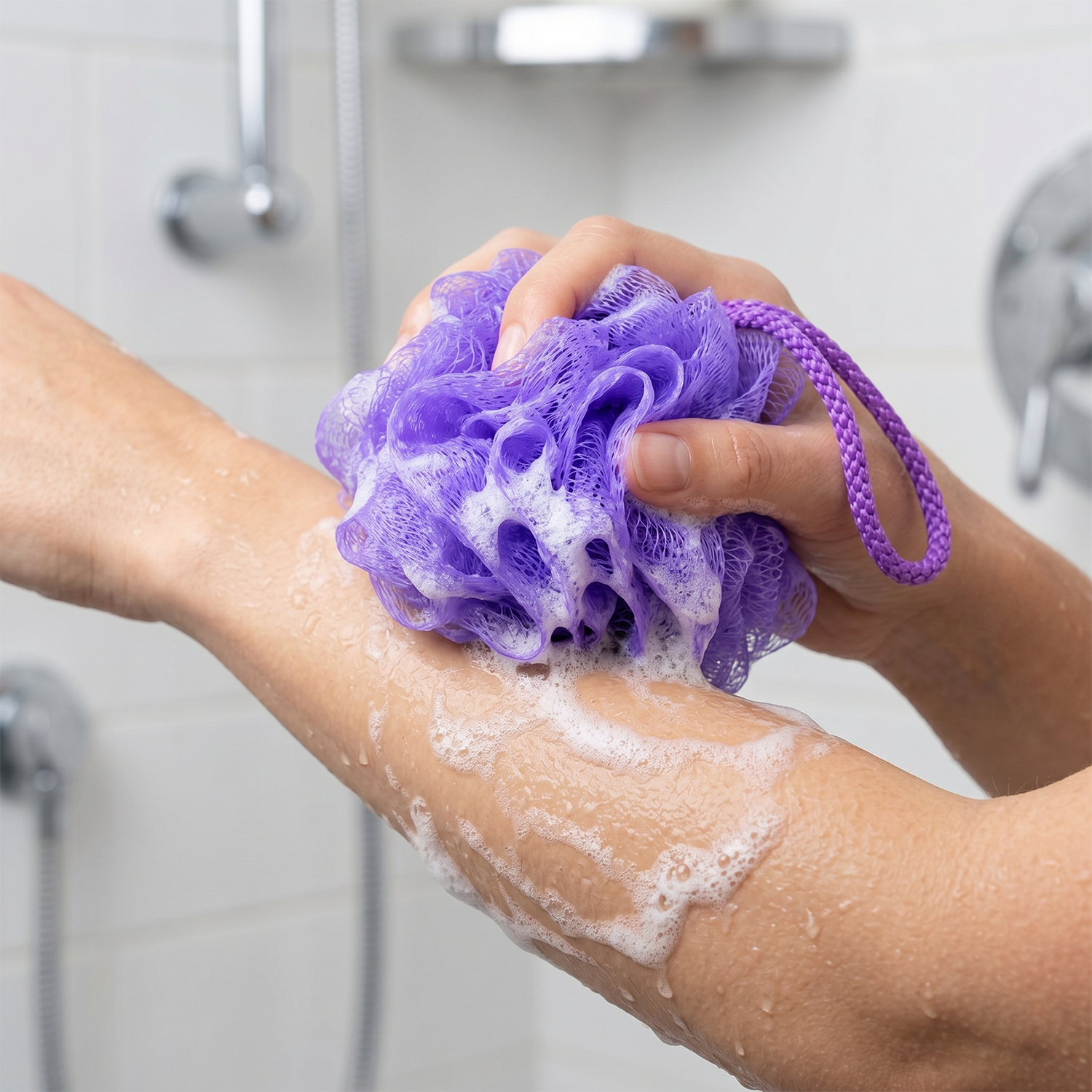 Bath Sponge Loofah - Soft Mesh Shower Pouf for Gentle Exfoliation, Body Scrubbing, and Deep Cleaning - Durable Hanging Design for Bathroom Essentials