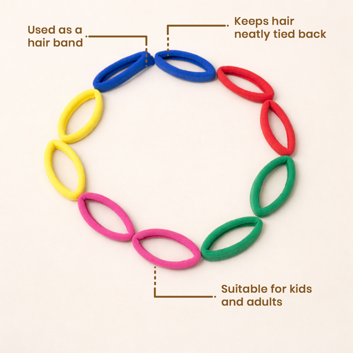 Soft Black Hair Ties for Women and Girls – Gentle, Non-Slip Elastic Hair Bands for Daily Wear and Secure Hairstyling, 4.5 cm Diameter