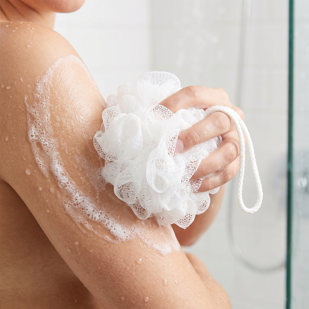 Bath Sponge Loofah - Soft Mesh Shower Pouf for Gentle Exfoliation, Body Scrubbing, and Deep Cleaning - Durable Hanging Design for Bathroom Essentials