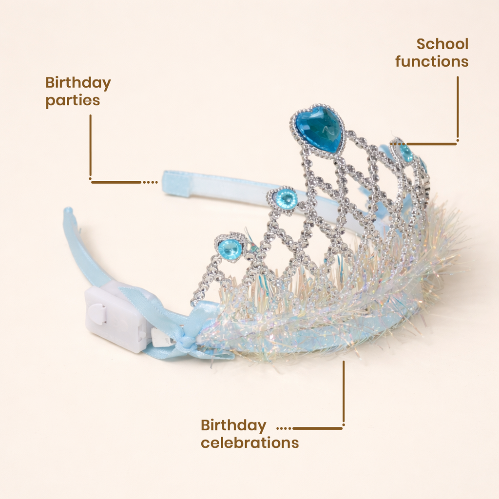 Princess Crown Tiara Headband, with Rhinestones and Feathers, 13.5 cm x 14 cm, for Birthday Parties and School Functions