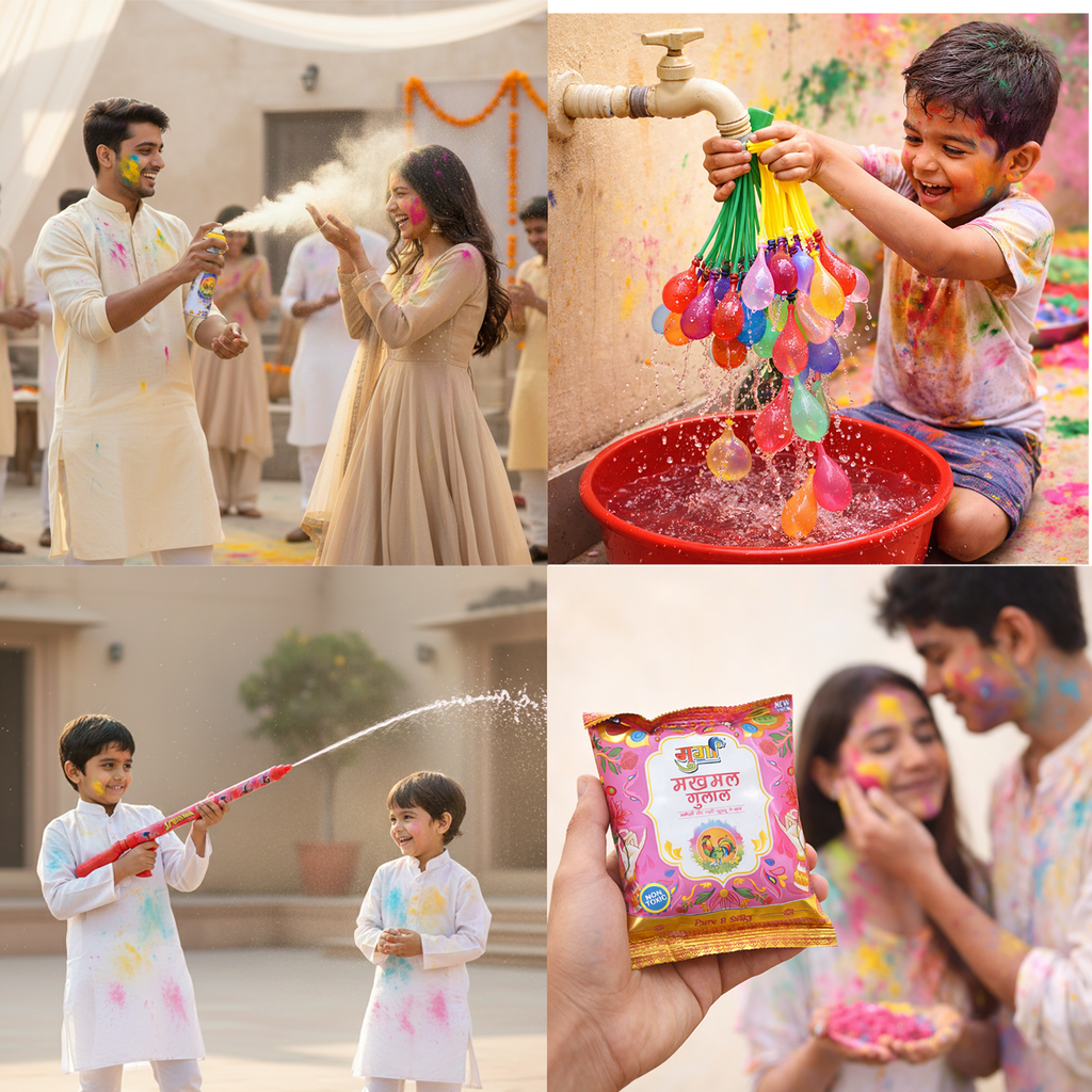 Holi Celebration Combo Pack – Pichkari, Gulal, Color Spray & Water Balloons