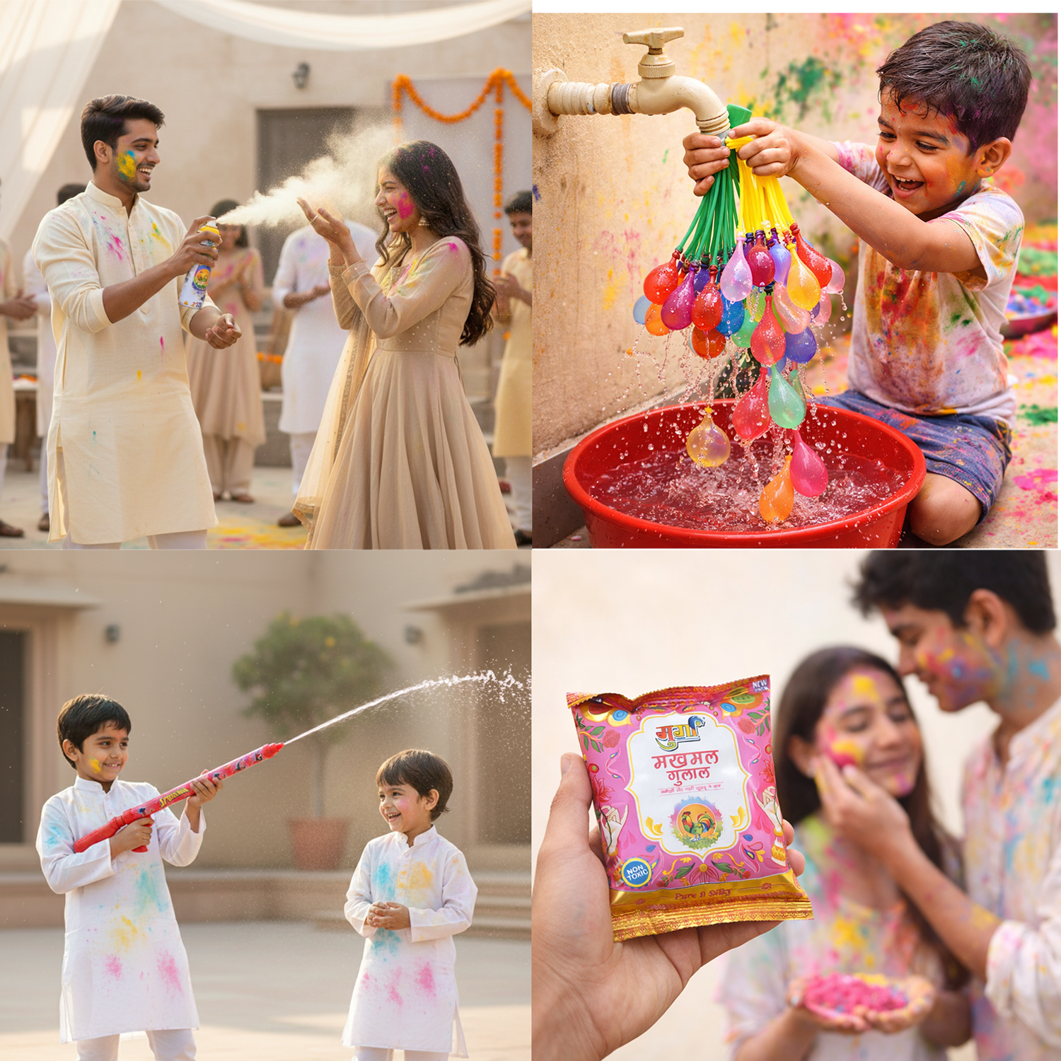 Holi Celebration Combo Pack – Pichkari, Gulal, Color Spray & Water Balloons
