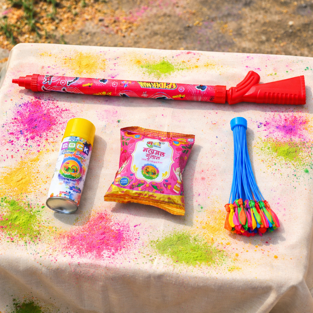 Holi Celebration Combo Pack – Pichkari, Gulal, Color Spray & Water Balloons