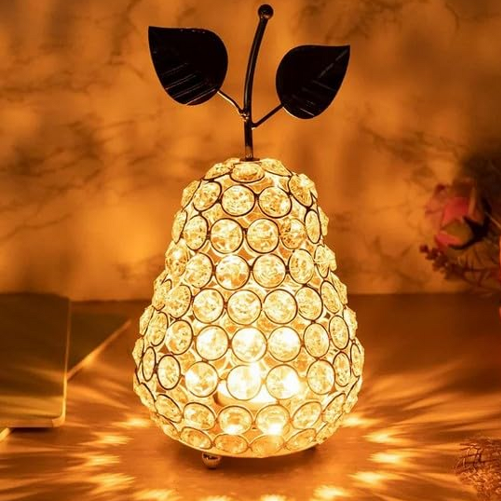 Iron/Glass Pear Crystal Tea Light Holder For Home Decoration (Pack of 1)