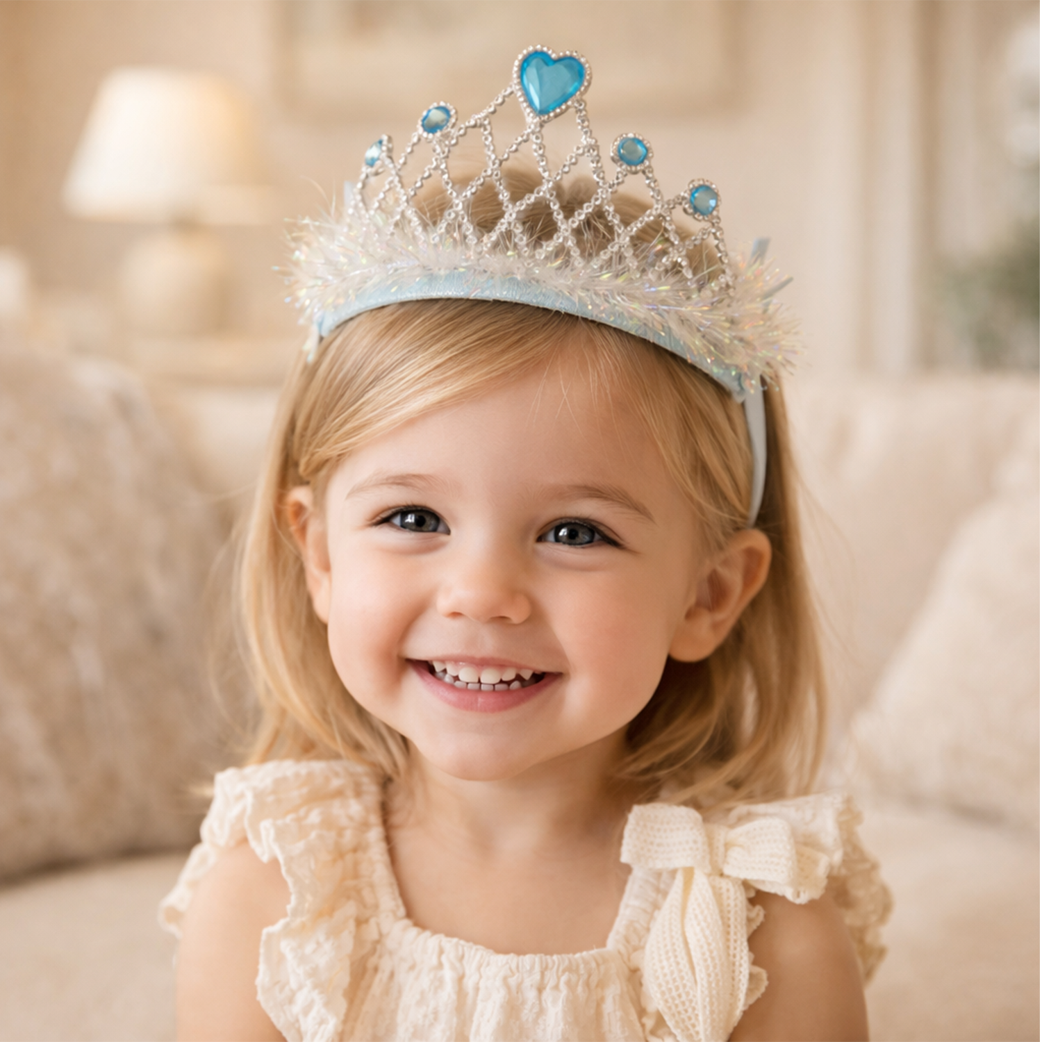 Princess Crown Tiara Headband, with Rhinestones and Feathers, 13.5 cm x 14 cm, for Birthday Parties and School Functions