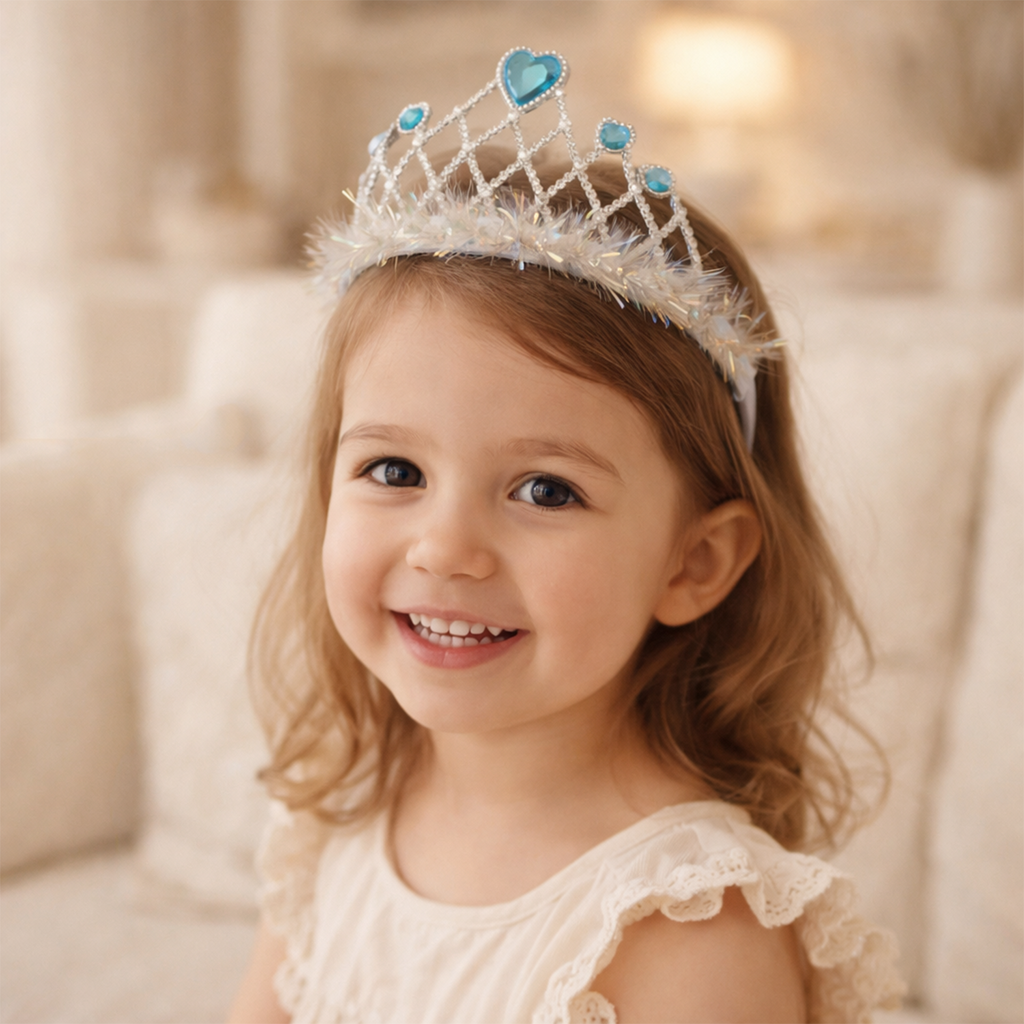 Princess Crown Tiara Headband, with Rhinestones and Feathers, 13.5 cm x 14 cm, for Birthday Parties and School Functions