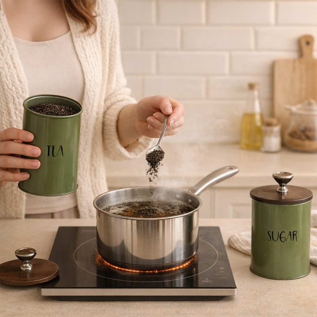 Tea And Suger Jar Container Set of 2 With Airtight Wood Lids For Kitchen (Green) 2