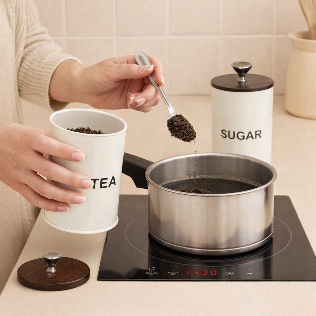 Tea Suger Jar Container With Air Tight Wood Lid Set of 2 For Kitchen (White) 2