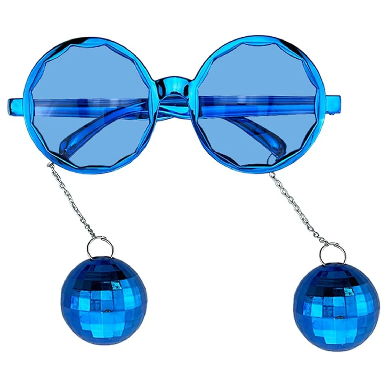 Blue Disco Ball Party Sunglasses with Hanging Mirror Ball Charms - Retro 70s Disco Decorations for Dance Parties, Festivals & Birthdays - Fun Costume Eyewear for Adults & Kids 1