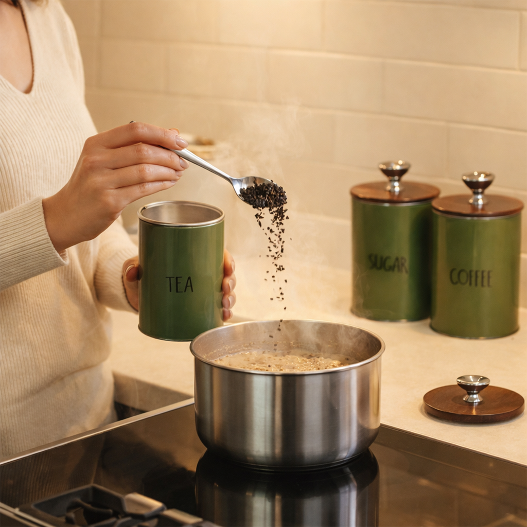 Tea-Suger and Coffee Jar Container Set of 3 For Kitchen ( Green )