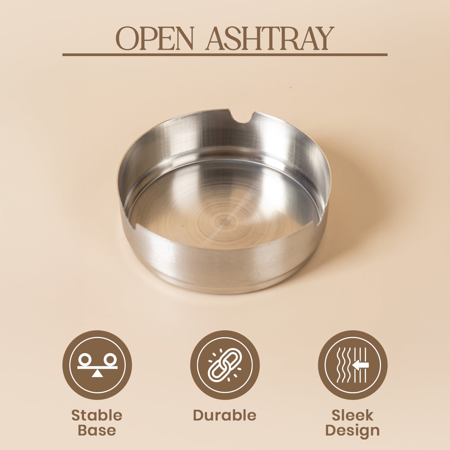 Ashtray Open Stainless Steel 1pc