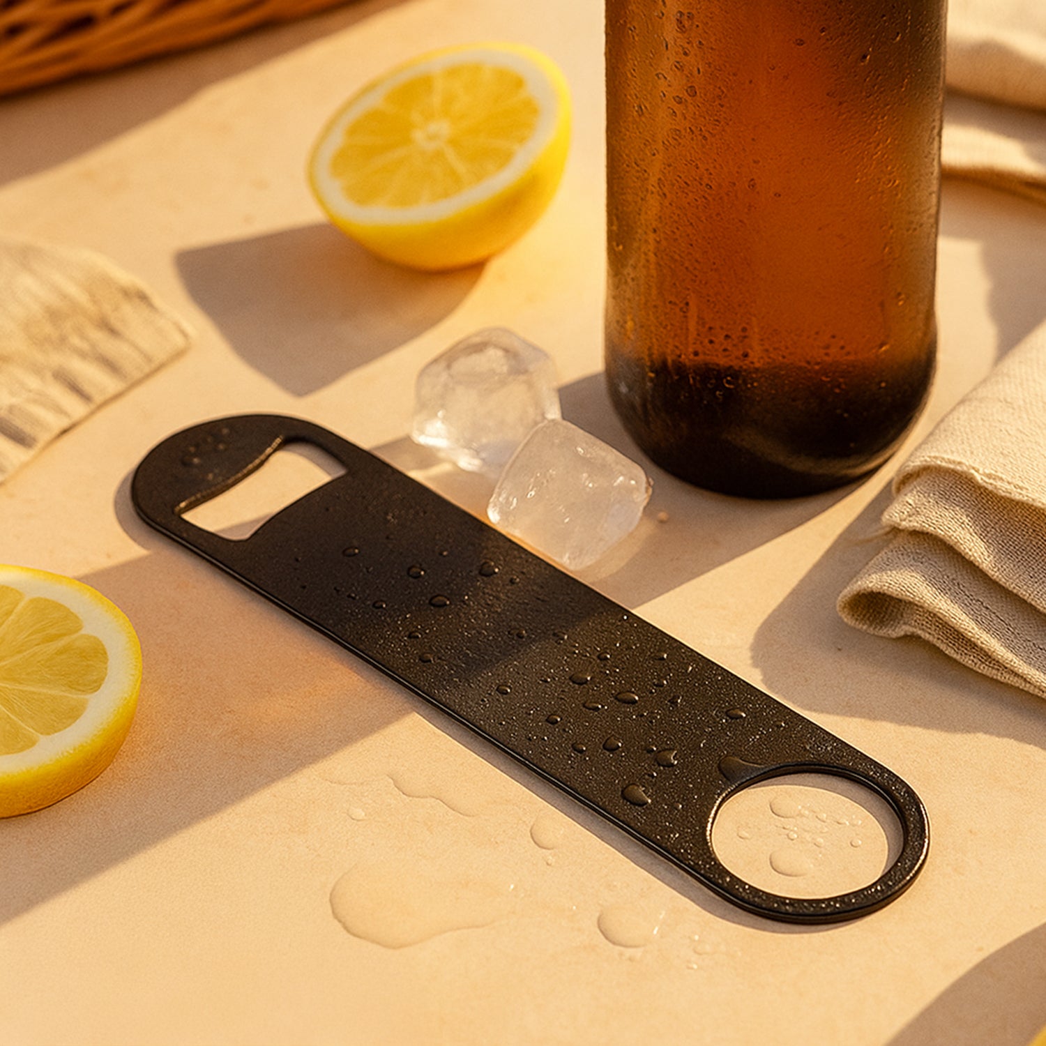 Professional Matte Black Speed Bottle Opener | Heavy Duty Stainless Steel Flat Bar Opener
