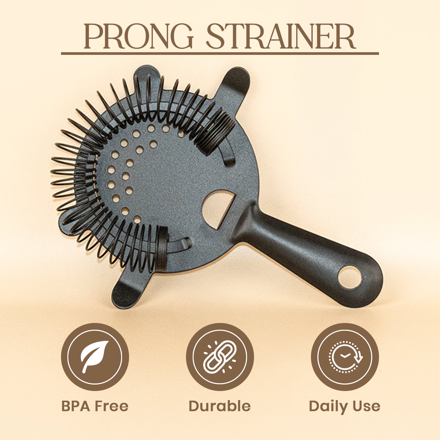Professional Matte Black Hawthorne Prong Strainer – Premium Stainless Steel Cocktail Strainer for Home & Professional Bars (15cm x 11.5cm)