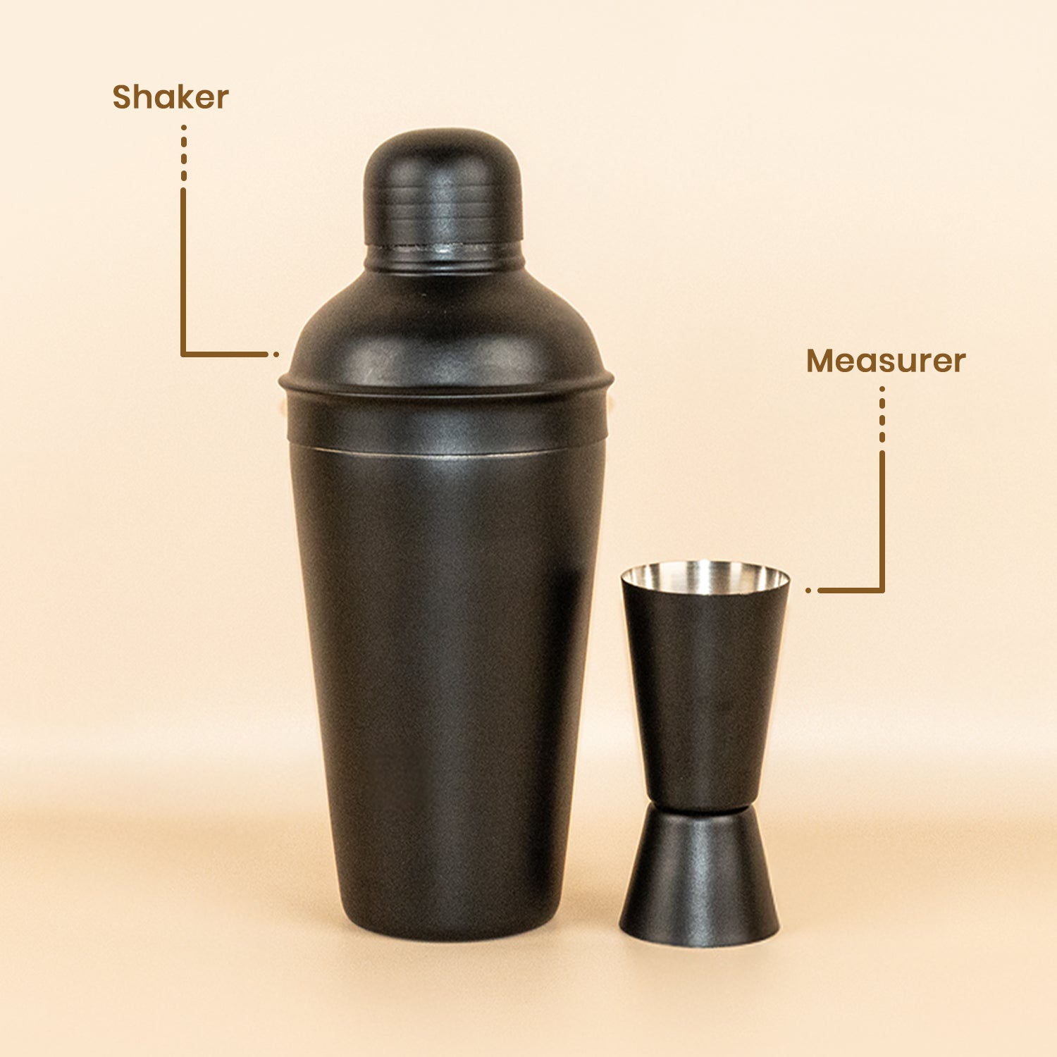 Matte Black Cocktail Shaker Set (Set of 2) – 21cm Stainless Steel Shaker & Double Measurer | Professional Leak-Proof Bar Tool Kit for Home Mixology | BPA Free & Durable