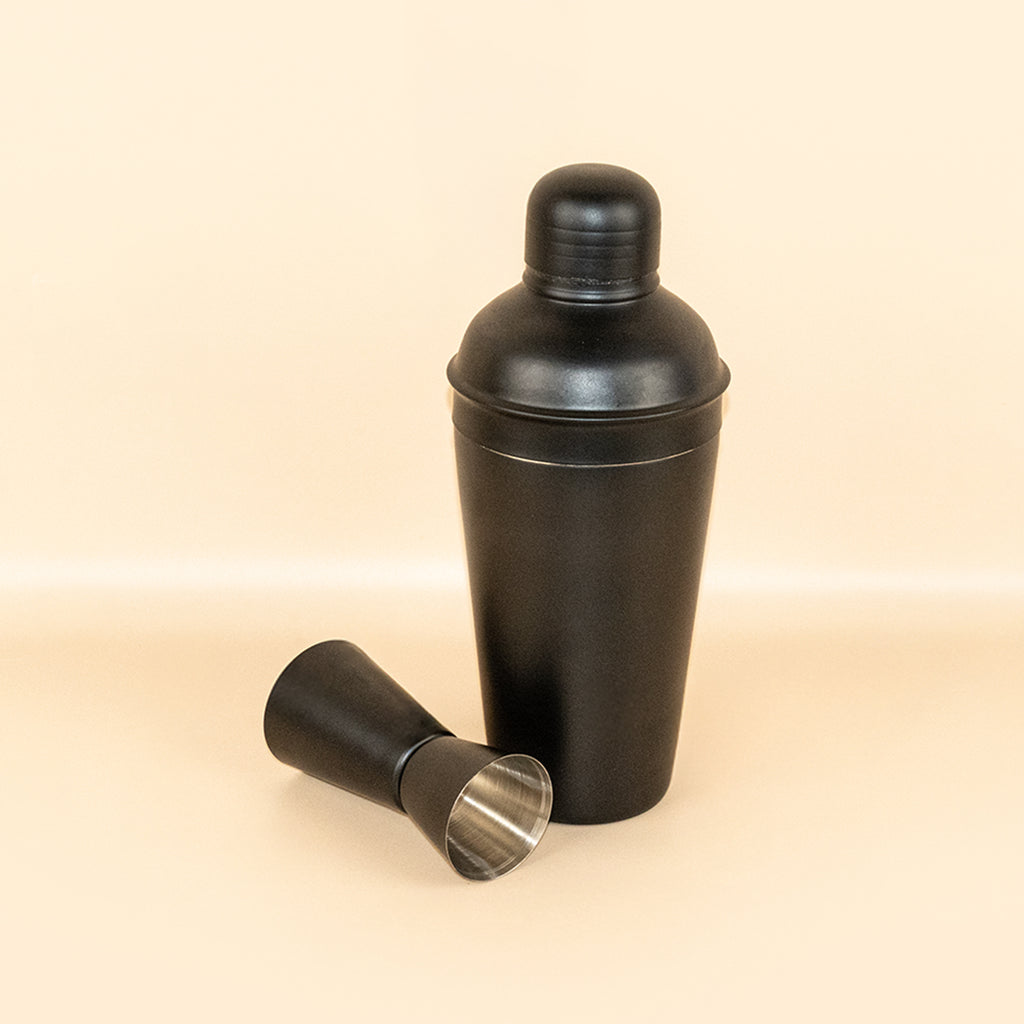 Matte Black Cocktail Shaker Set (Set of 2) – 21cm Stainless Steel Shaker & Double Measurer | Professional Leak-Proof Bar Tool Kit for Home Mixology | BPA Free & Durable