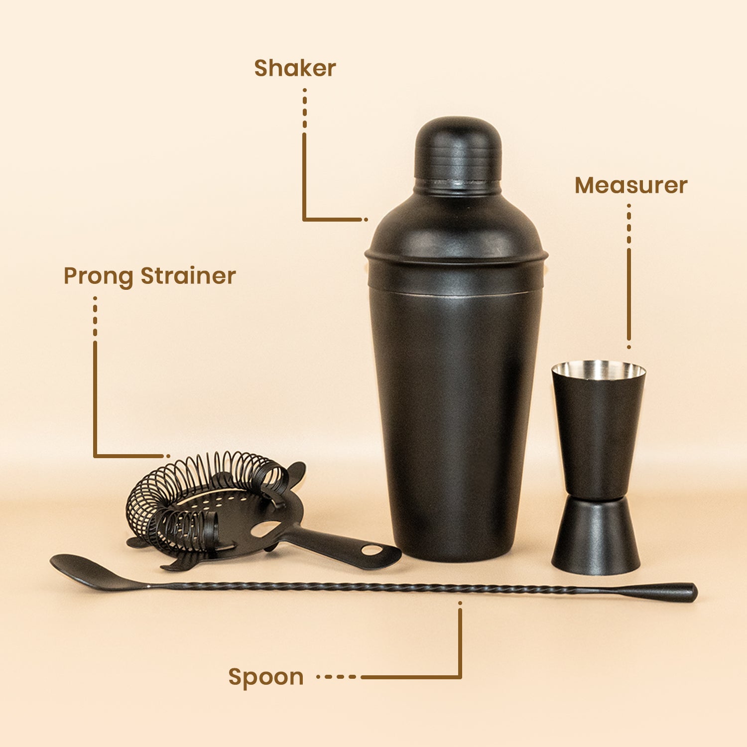 Professional 4-Piece Matte Black Cocktail Shaker Set | Premium Stainless Steel Bar Tool Kit