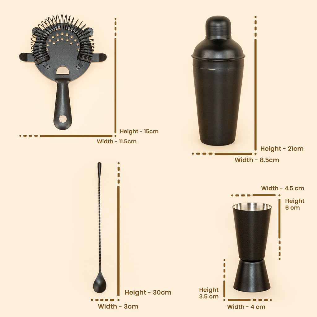 Professional 4-Piece Matte Black Cocktail Shaker Set | Premium Stainless Steel Bar Tool Kit
