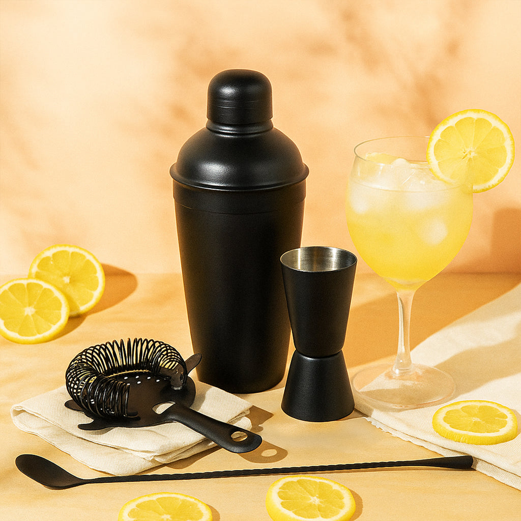 Professional 4-Piece Matte Black Cocktail Shaker Set | Premium Stainless Steel Bar Tool Kit