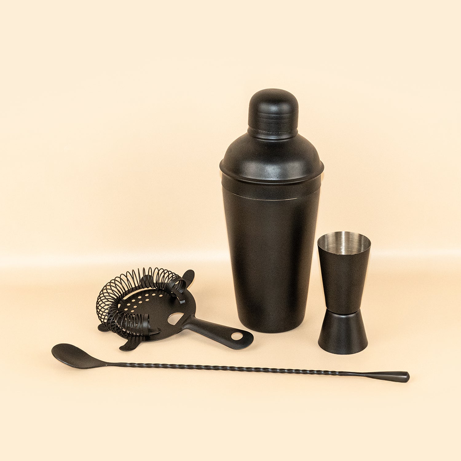 Professional 4-Piece Matte Black Cocktail Shaker Set | Premium Stainless Steel Bar Tool Kit