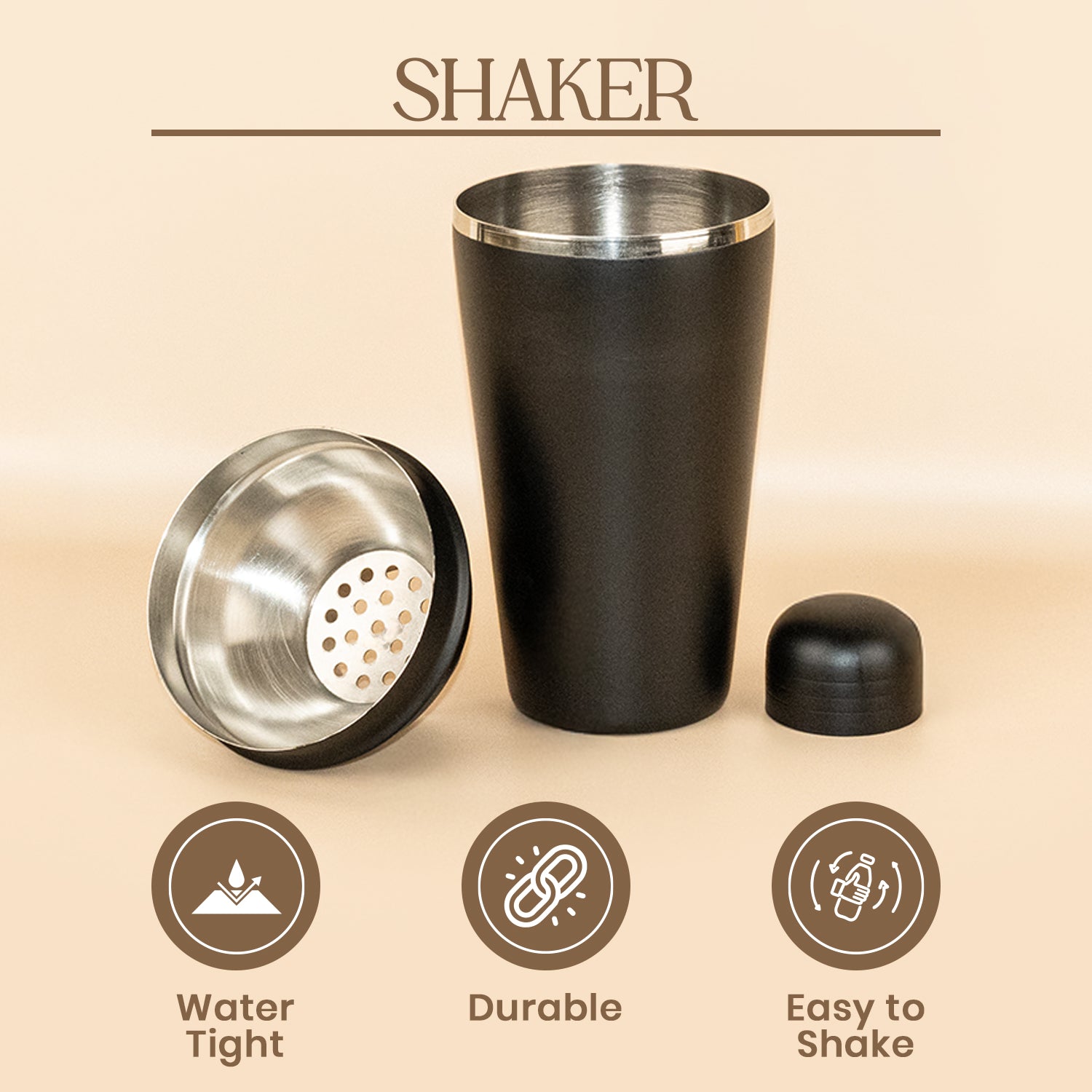 Matte Black Professional Cocktail Shaker – 21cm Height, Leak-Proof Design 3