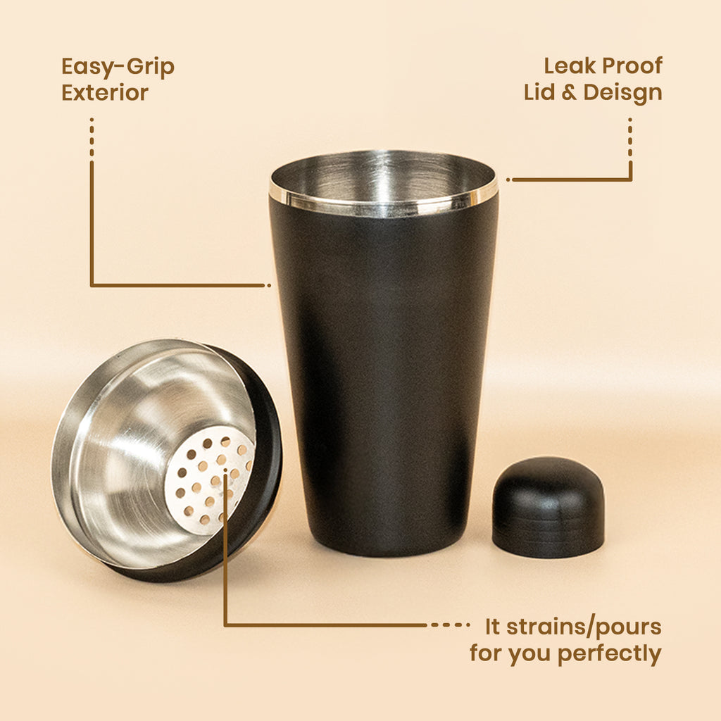 Matte Black Professional Cocktail Shaker – 21cm Height, Leak-Proof Design 4