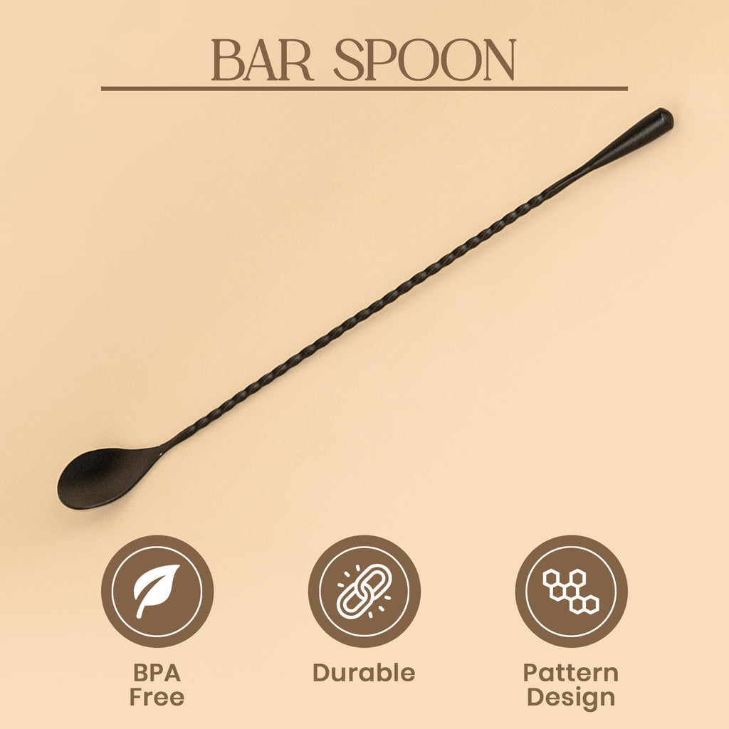 30cm Professional Matte Black Twisted Bar Spoon | Stainless Steel Cocktail Mixing Spoon