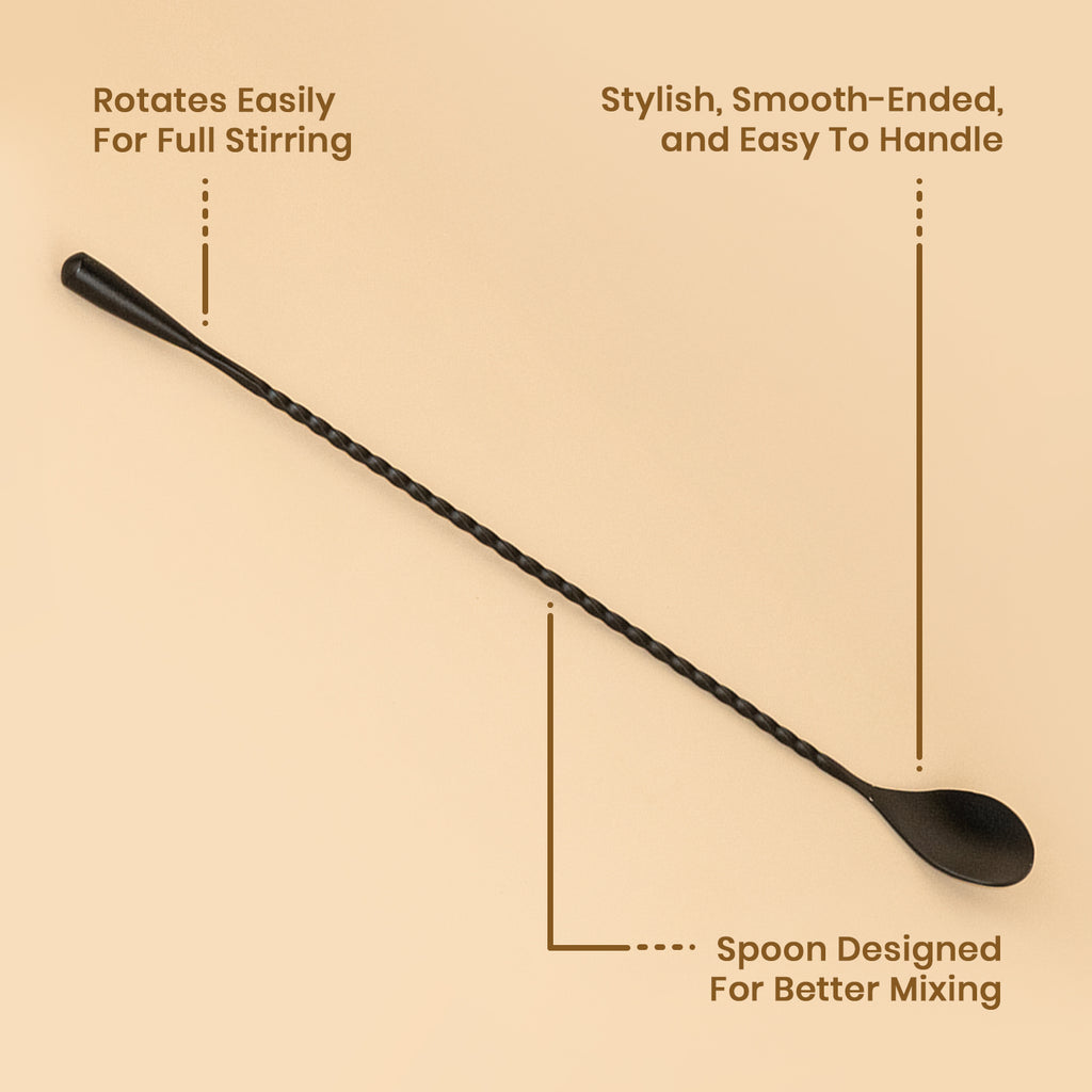 30cm Professional Matte Black Twisted Bar Spoon | Stainless Steel Cocktail Mixing Spoon