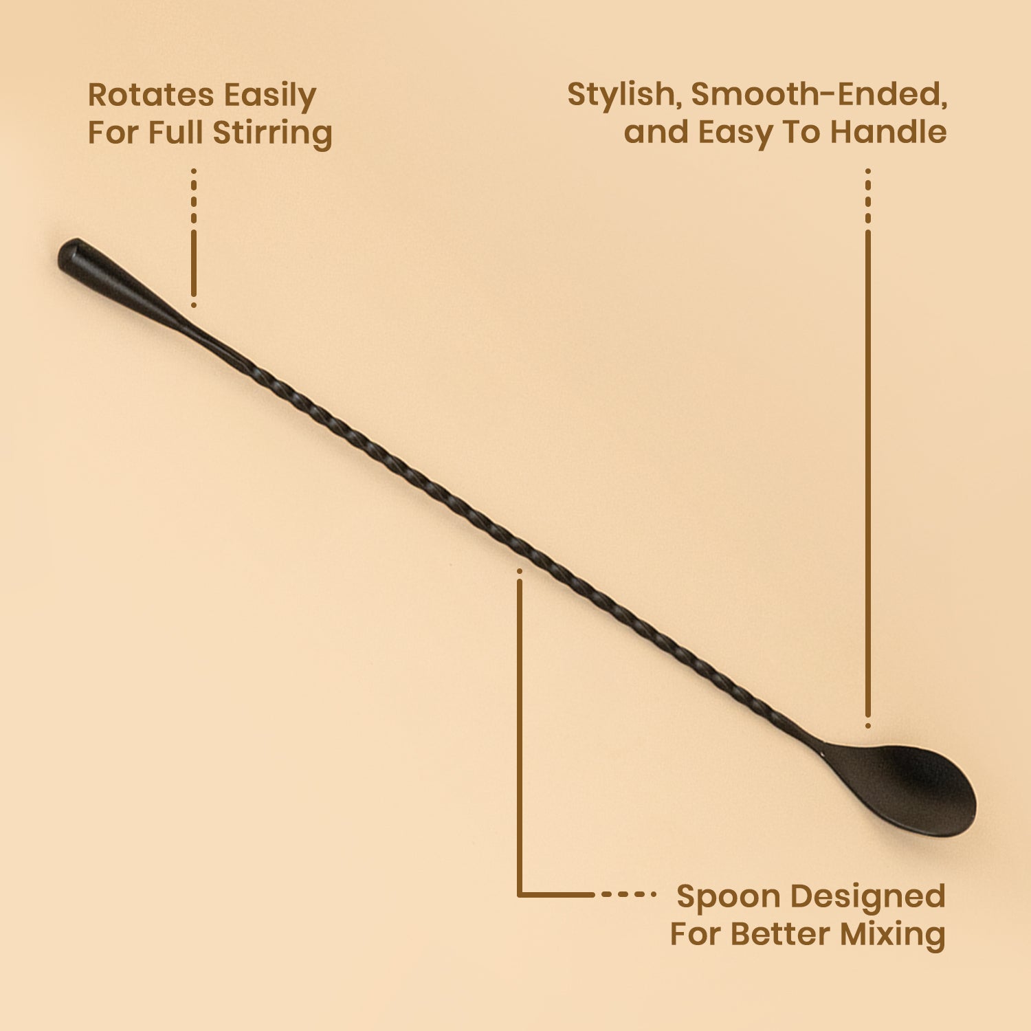Stainless Steel Bar Spoon 30 cm | Matte Black Cocktail Mixing Spoon for Professional & Home Bar