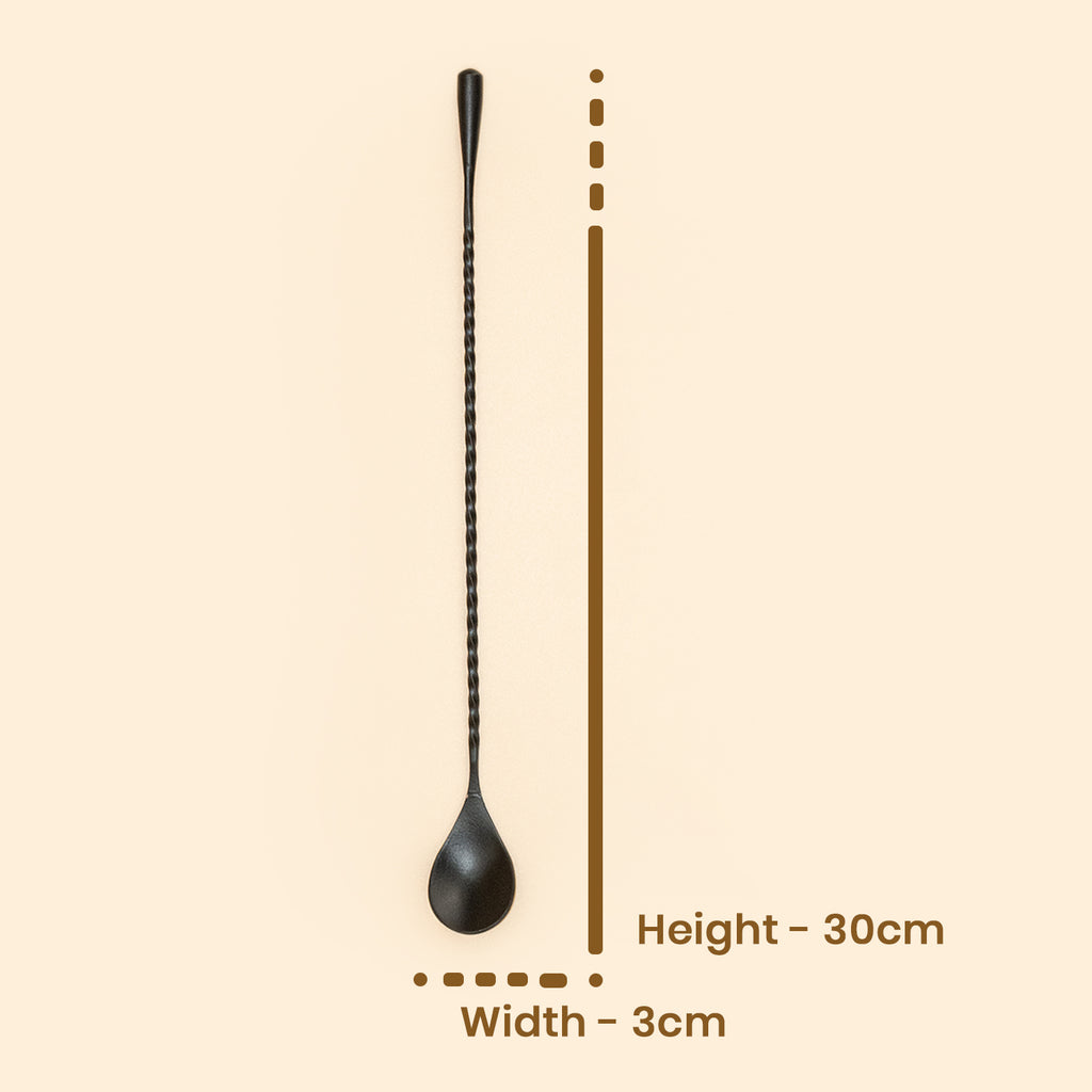 30cm Professional Matte Black Twisted Bar Spoon | Stainless Steel Cocktail Mixing Spoon