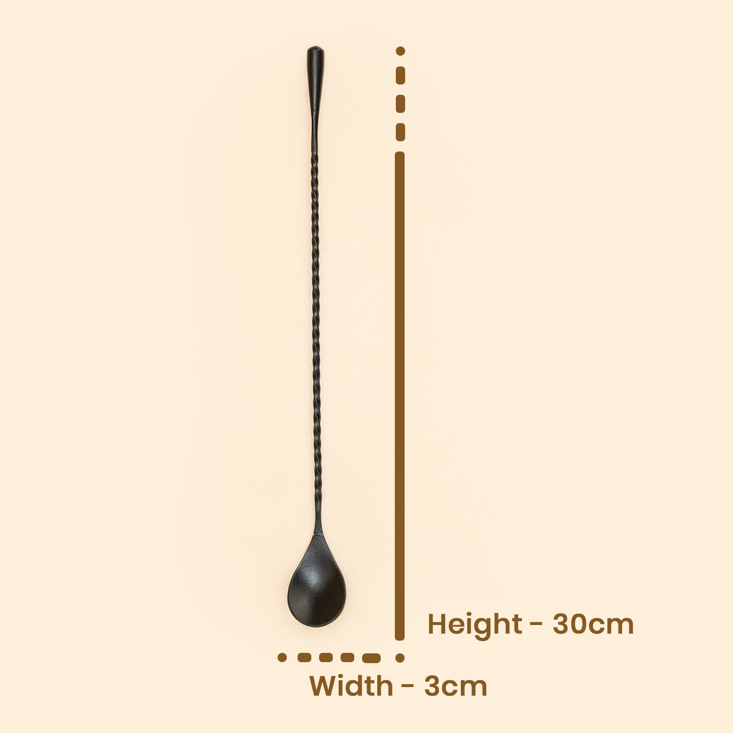 Stainless Steel Bar Spoon 30 cm | Matte Black Cocktail Mixing Spoon for Professional & Home Bar